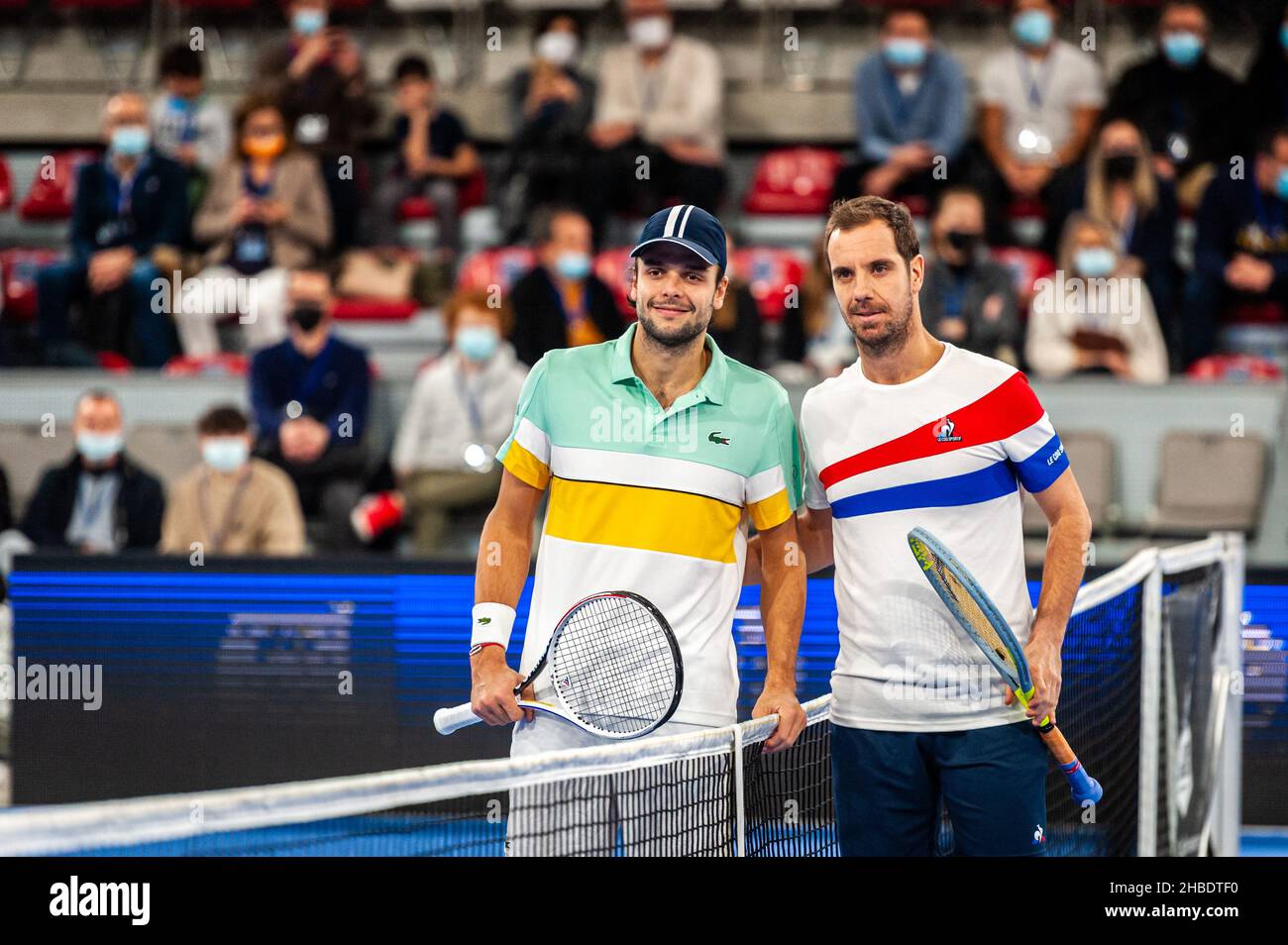 Gregoire Barrere de France et Richard Gasquet de France lors de l'Open de Rouen 2021, demi-finale du match de tennis du 18 décembre 2021 à Kindrarena à Rouen, France - photo: Ludovic Barbier/DPPI/LiveMedia Banque D'Images