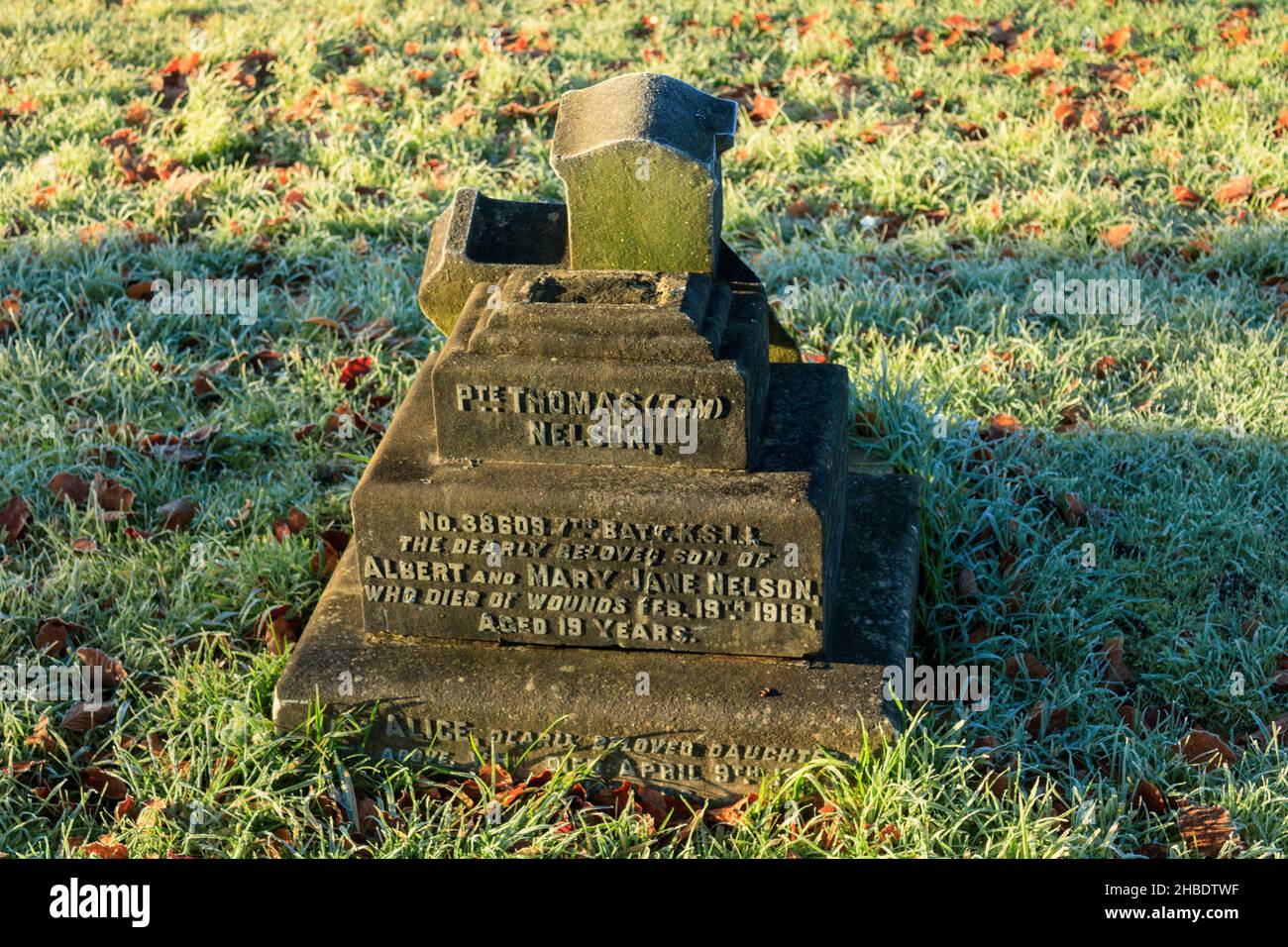 La tombe du soldat Thomas Nelson.Ancien cimetière de Blackburn. Banque D'Images