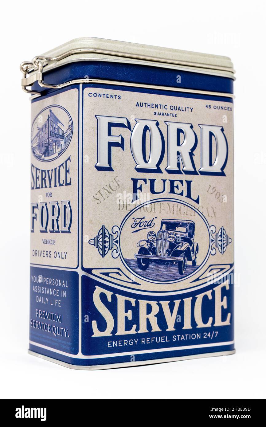 Boîte cadeau de Ford Fuel Service d'art nostalgique Banque D'Images
