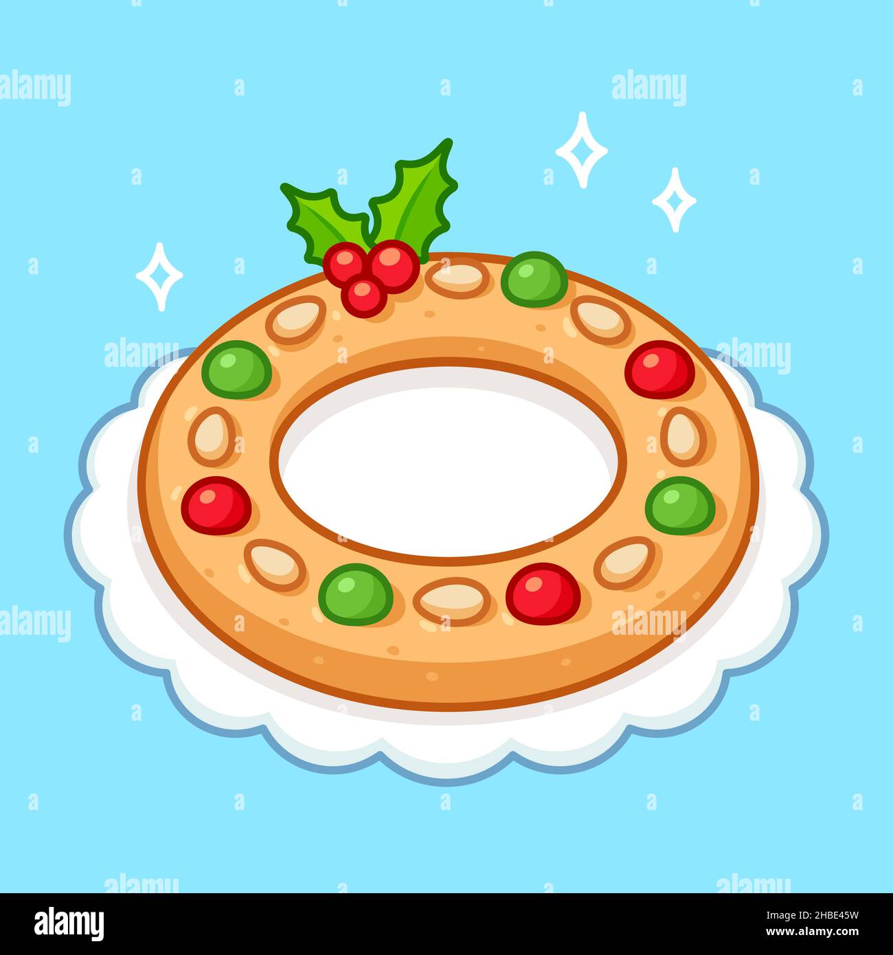 Kerstkrans Dutch Christmas Ring gâteau.Pâtisserie traditionnelle aux amandes pour couronne de Noël.Dessin animé, illustration vectorielle Illustration de Vecteur