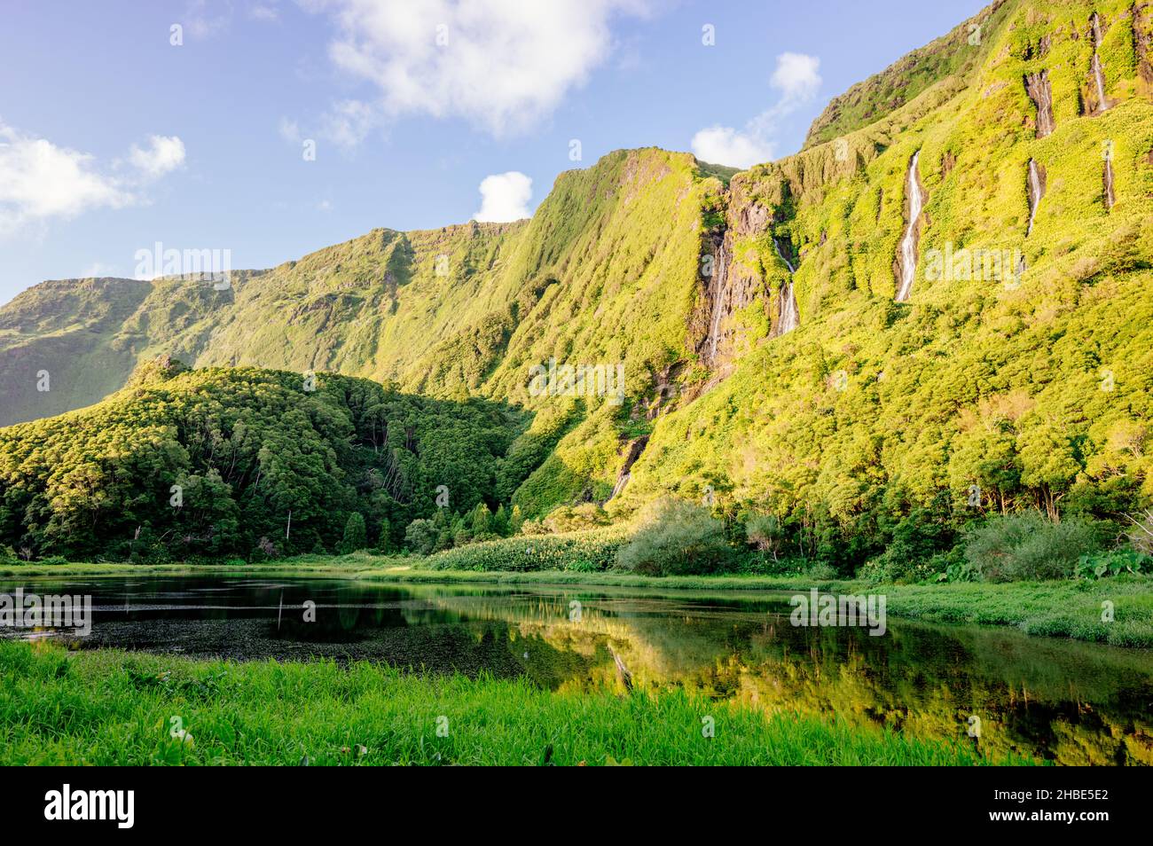 Poco da Ribeira do Ferreiro, Flores, Açores.Cascades et paysage Banque D'Images