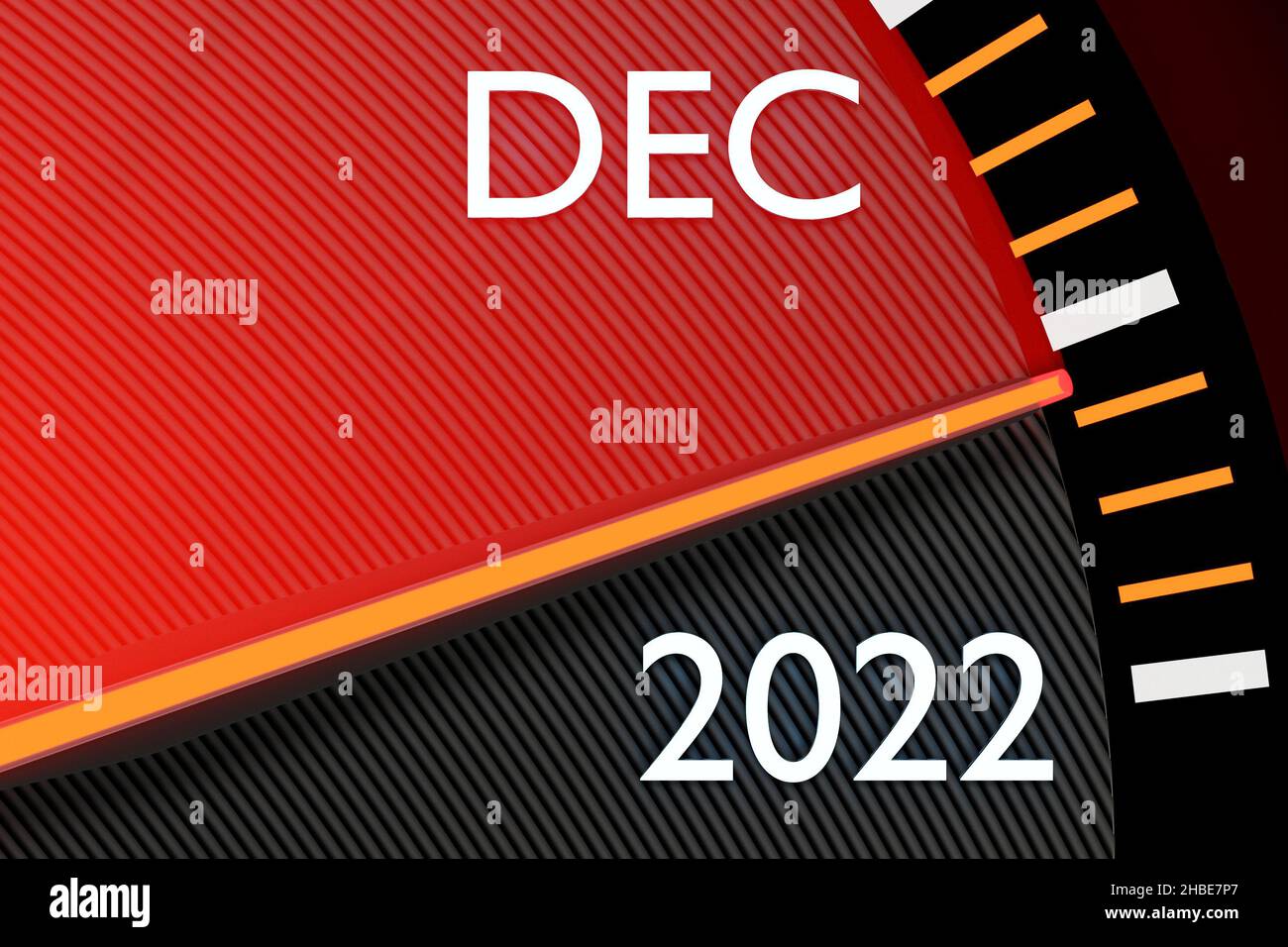 Illustration 3D gros plan instrument panneau automobile avec compteur de vitesse, tachymètre, qui dit Joyeux Noël 2021, 2022.Le concept de la nouvelle année Banque D'Images