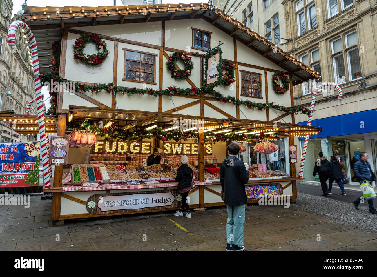 Cale de fudge au marché de Noël de Shefield, Sheffield, Royaume-Uni Banque D'Images