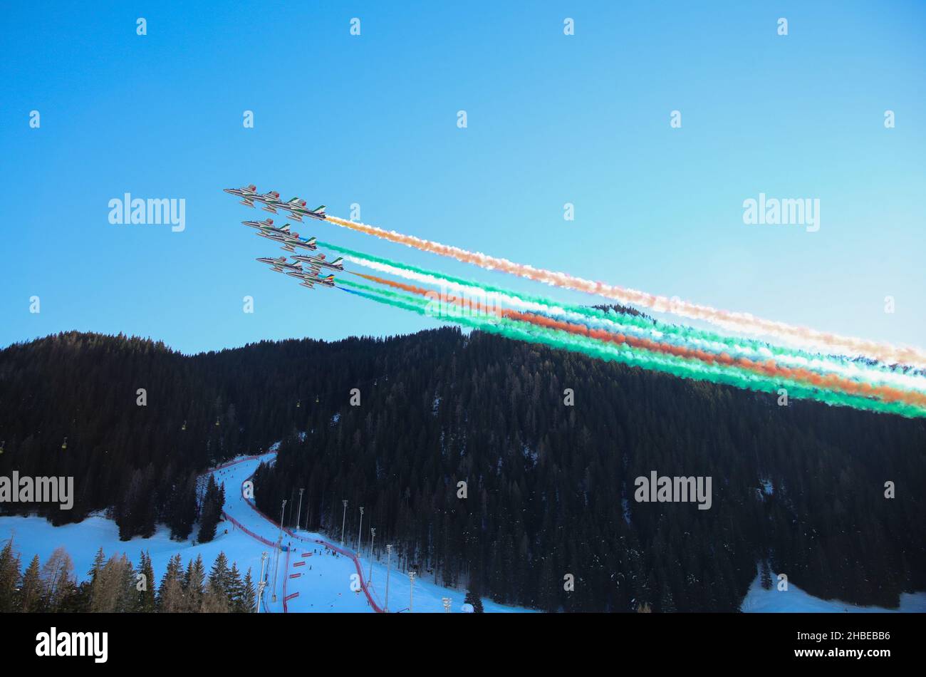 Frecce Tricolore - Alta Badia Gran Risa lors de la coupe du monde de ski 2021 FIS - Men's Giant Slalom, course de ski alpin à Alta Badia, Italie, décembre 19 2021 Banque D'Images