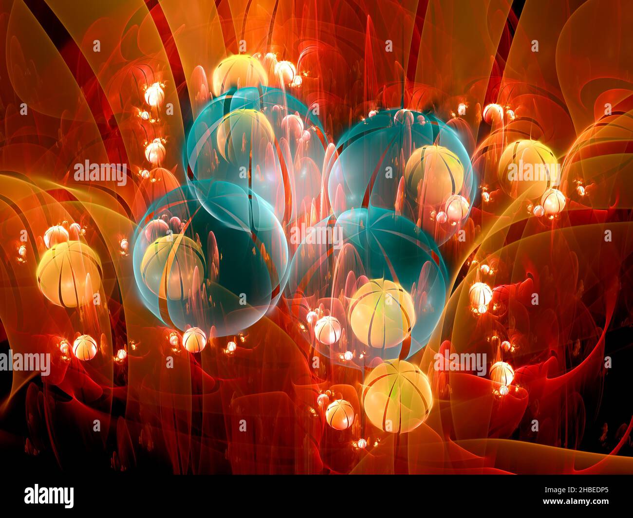 Des sphères lumineuses comme des fleurs futuristes - illustration abstraite 3D Banque D'Images