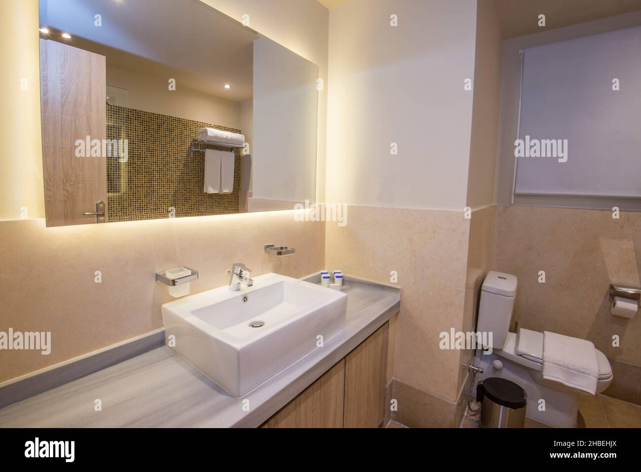 Décoration intérieure d'un luxueux show home salle de bains moderne avec douche toilettes et lavabo Banque D'Images