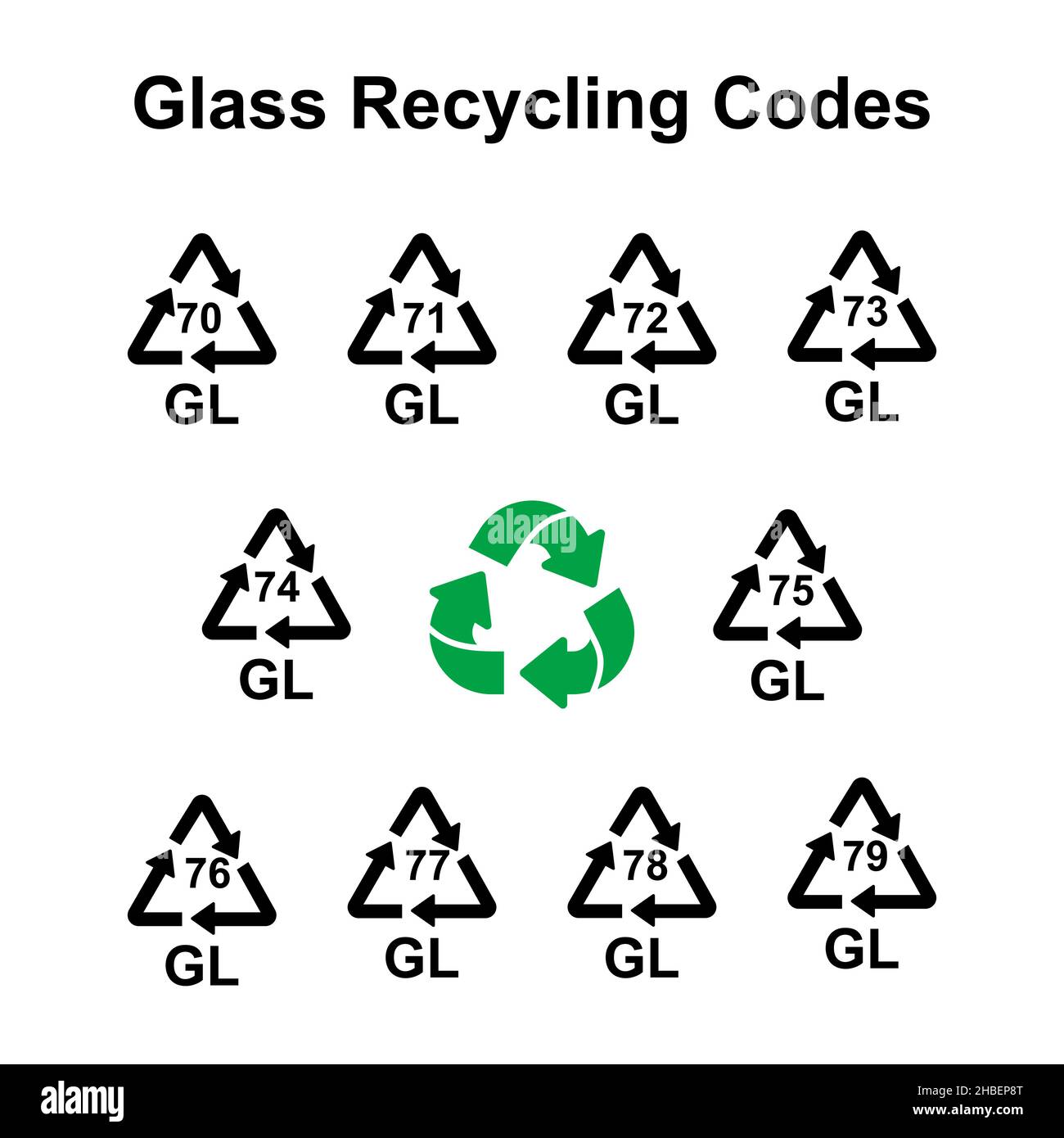 Codes de recyclage du verre vecteur signes simples pour le marquage Illustration de Vecteur