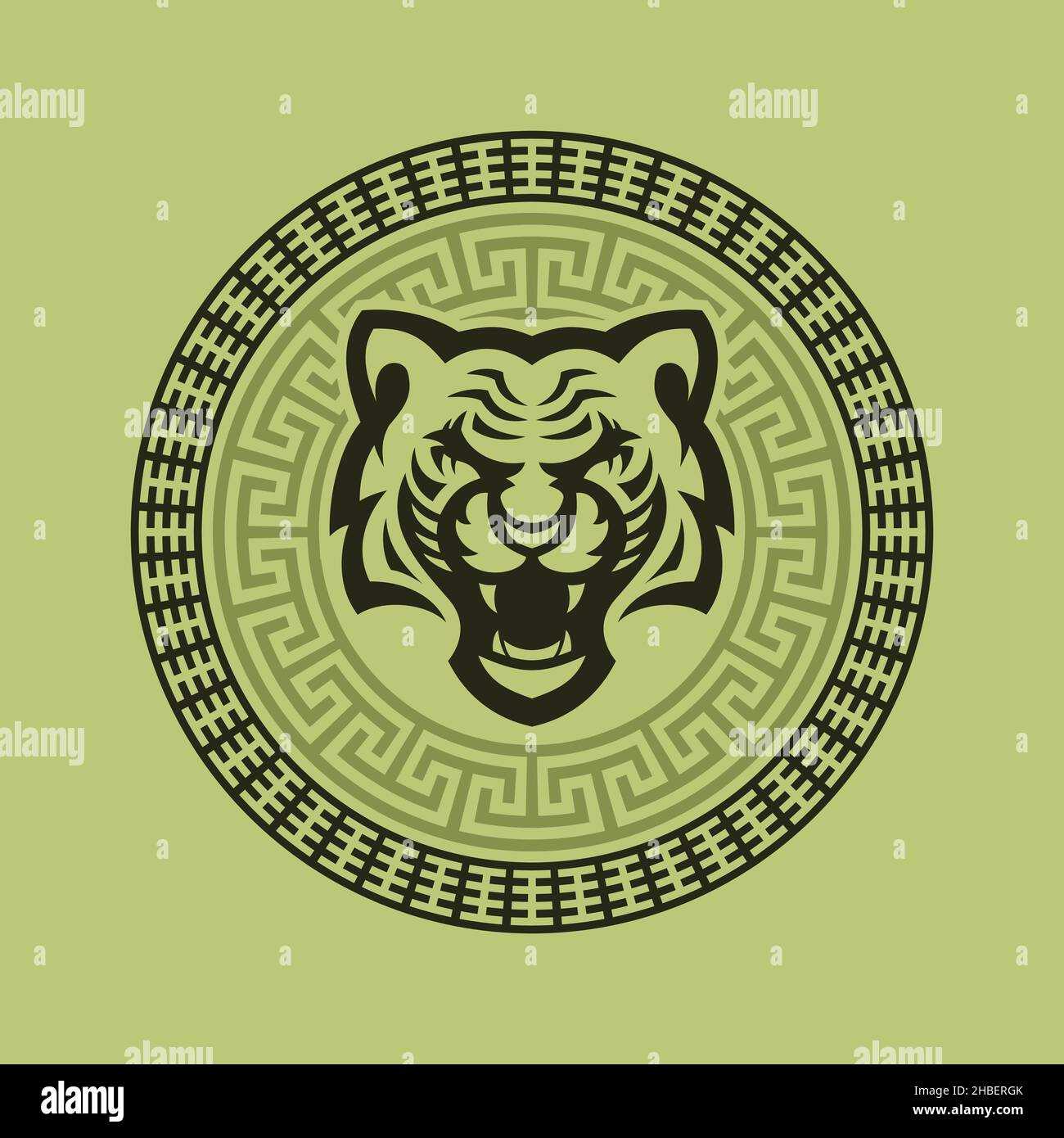 Image vectorielle d'un symbole tigre de la nouvelle année orientale encadrée par l'ornement coréen Illustration de Vecteur