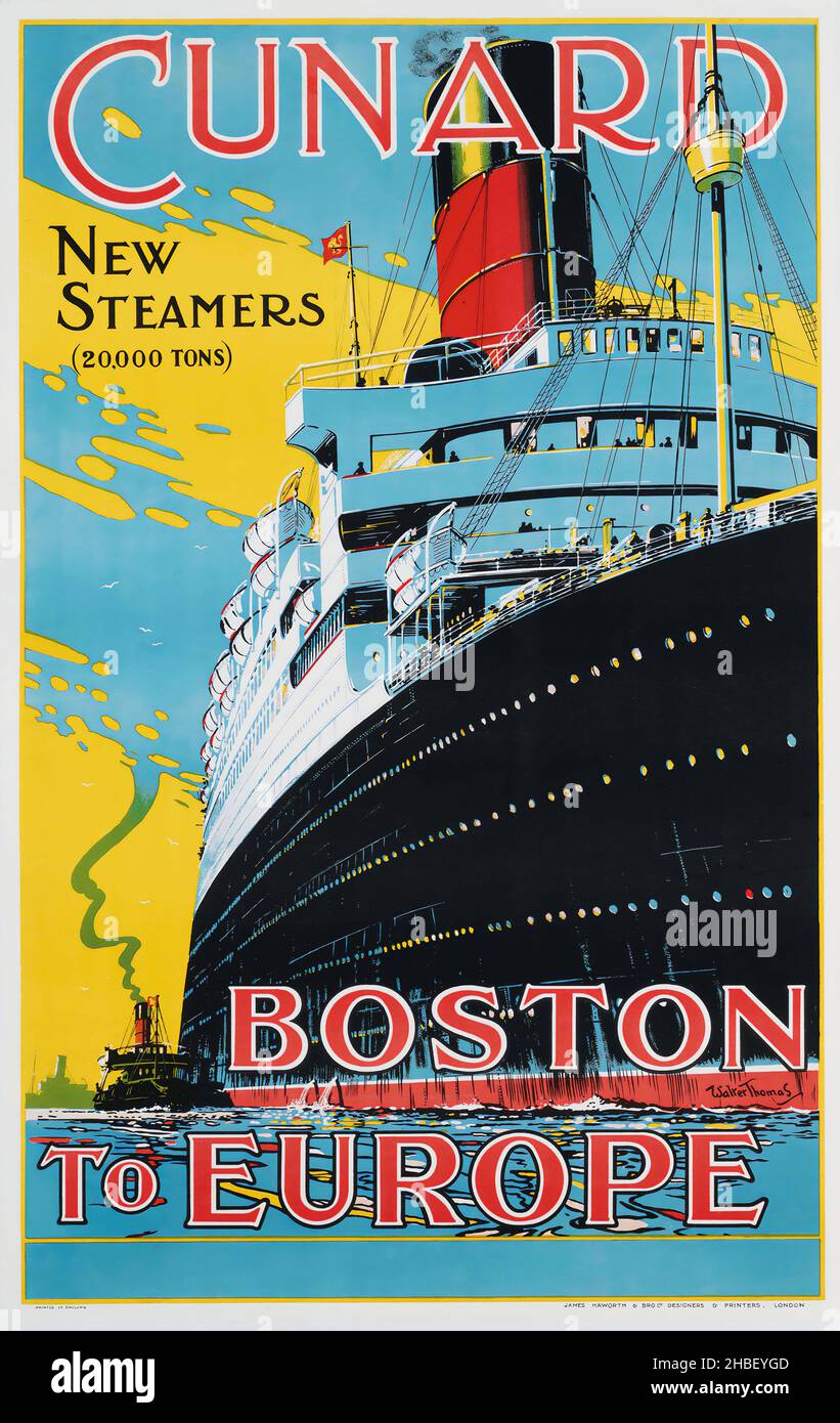 CUNARD, BOSTON VERS L'EUROPE - nouveaux Steamers, 20 000 tonnes.Walter Thomas (1894-1971) 1920s. Banque D'Images