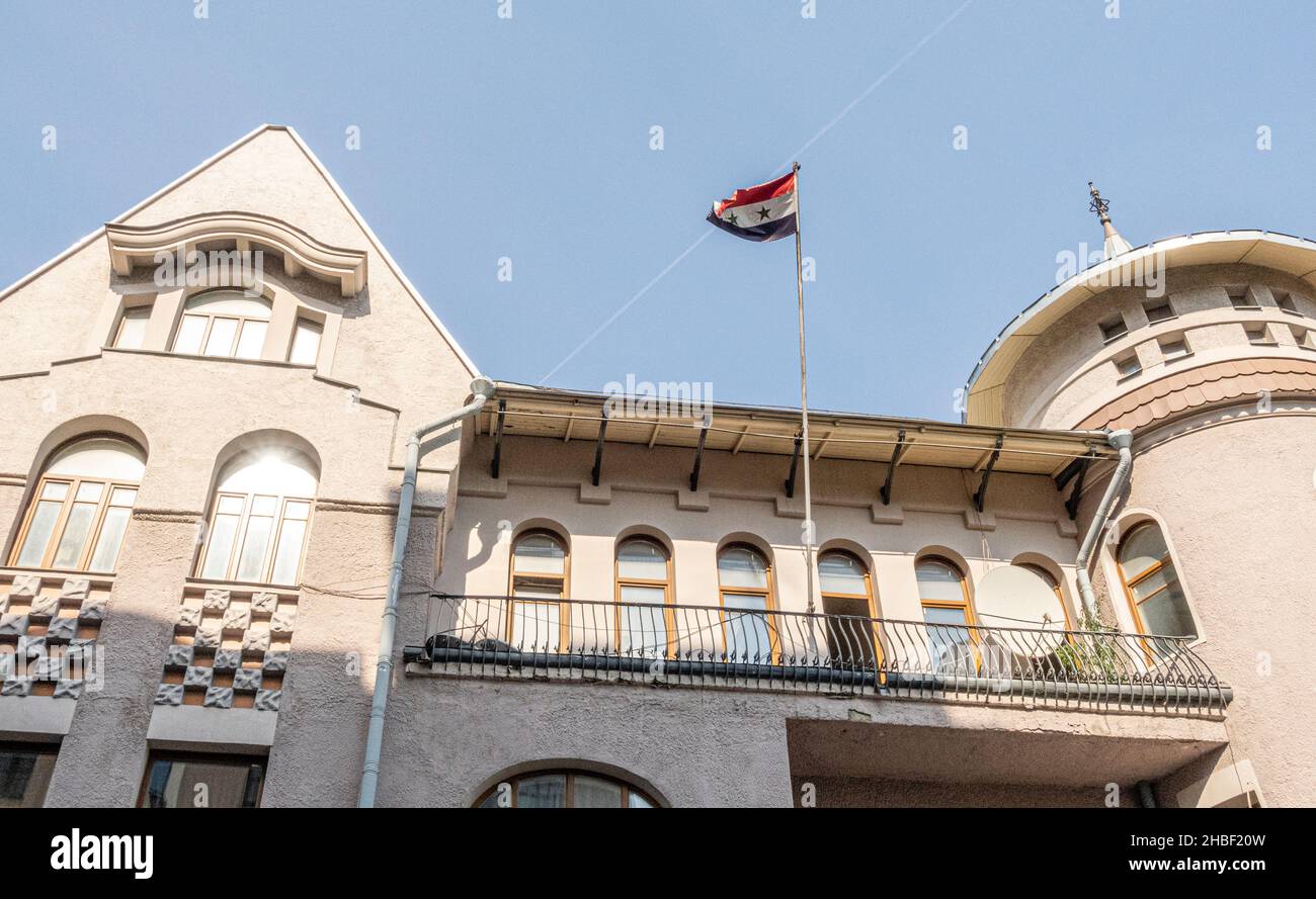 Maison de Loskov conçue dans le style art nouveau par l'architecte A Zrelenko en 1906.Ambassade de Syrie, Mansurovskiy Per, 4, Moscou, Russie Banque D'Images Maison de Loskov conçue dans le style art nouveau par l'architecte A Zrelenko en 1906.Ambassade de Syrie, Mansurovskiy Per, 4, Moscou, Russie Banque D'Images