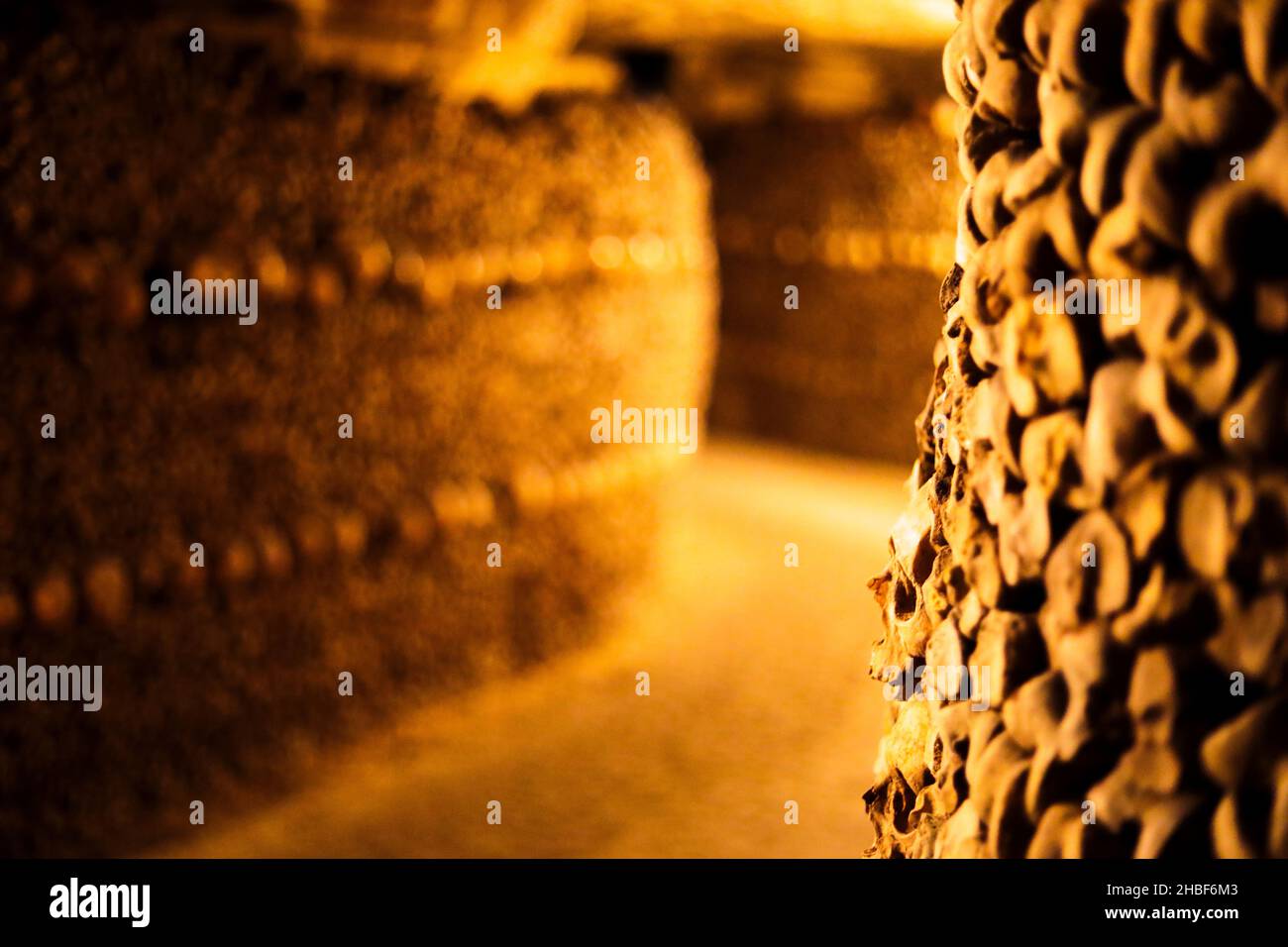 Mur d'os dans les catacombes, Paris, France Banque D'Images