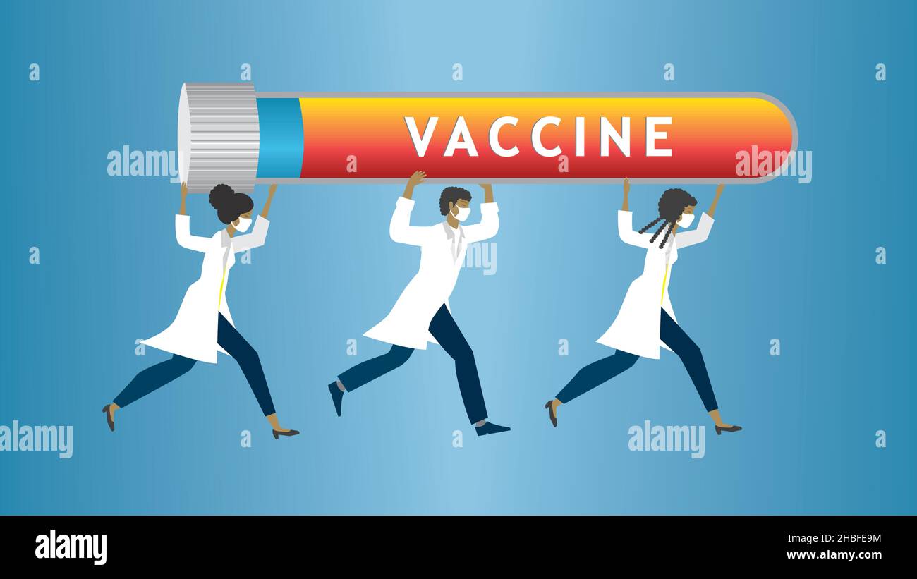 Soins de santé personnes fonctionnant avec tube de vaccination.Illustration vectorielle.Dimension 16:9.EPS10. Illustration de Vecteur