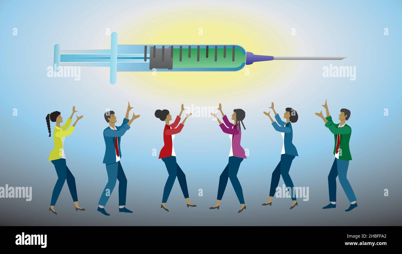 Tout le monde veut la vaccination.Illustration vectorielle.Dimension 16:9.EPS10. Illustration de Vecteur