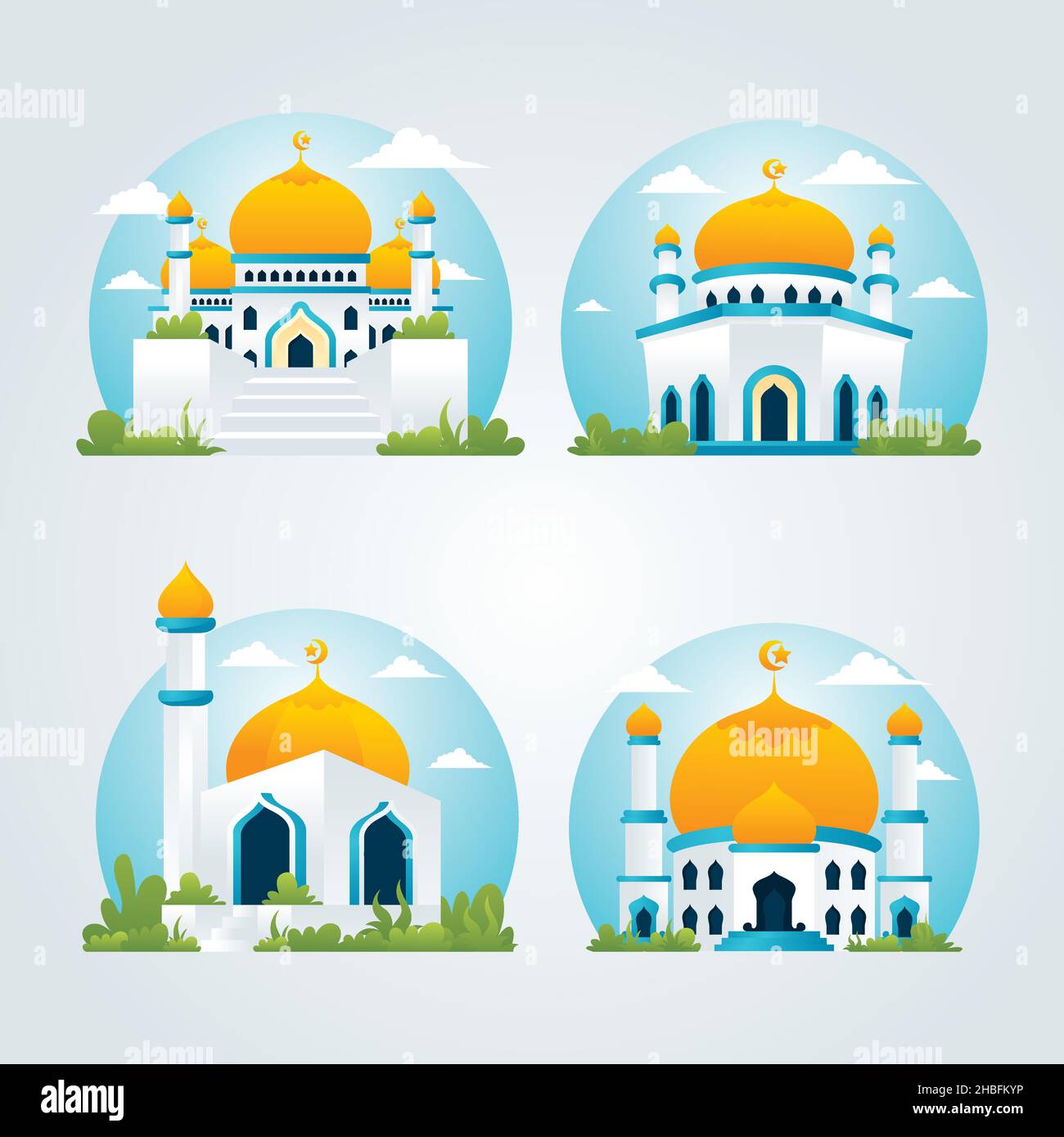 Collections de mosquées, illustration moderne de bâtiment islamique avec un style de dessin animé plat Illustration de Vecteur