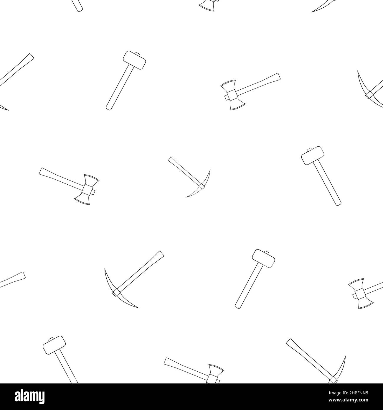 Motif de marteau, hache avec manche en bois en ligne.Sur fond blanc.Outils pour menuisiers et menuisiers.Illustration vectorielle plate. Illustration de Vecteur