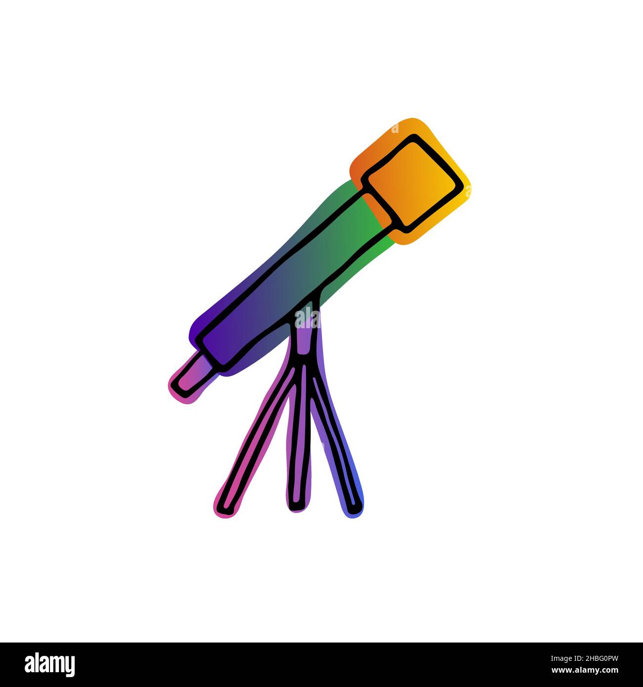 L'image des télescopes Doodle.Oscilloscope couleur néon isolé sur fond blanc.Dispositif optique pour l'exploration spatiale.Instrument Astoronamic, discothèque scientifique Illustration de Vecteur