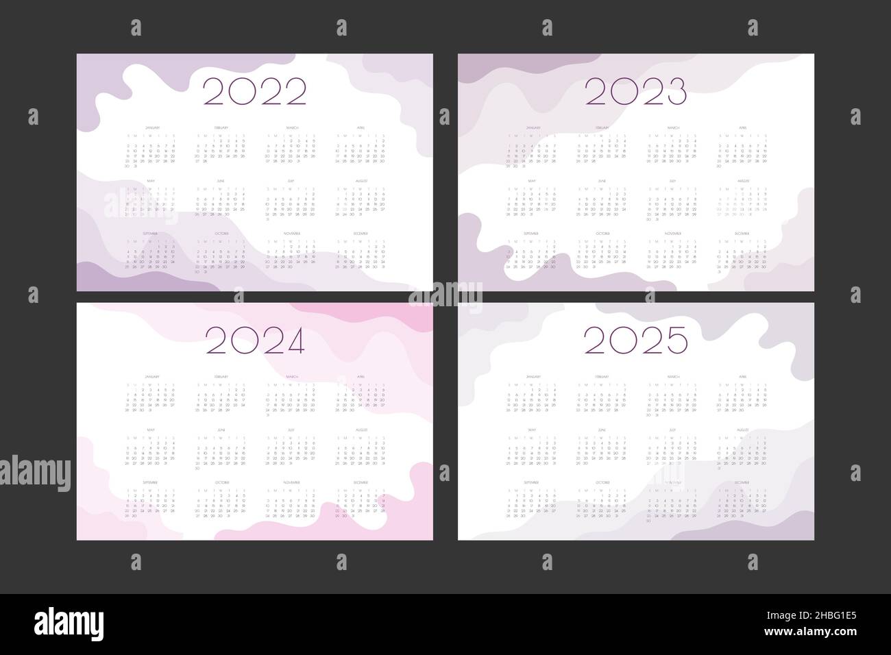 ensemble de 2022 2023 2025 2025 modèles horizontaux de calendrier avec