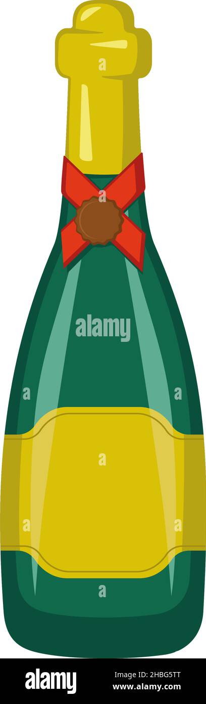 Bouteille de champagne ou de vin mousseux vert pour les vacances, les fêtes et les anniversaires.Boisson alcoolisée avec étiquette et espace vide pour le texte.Illustration vectorielle plate Illustration de Vecteur