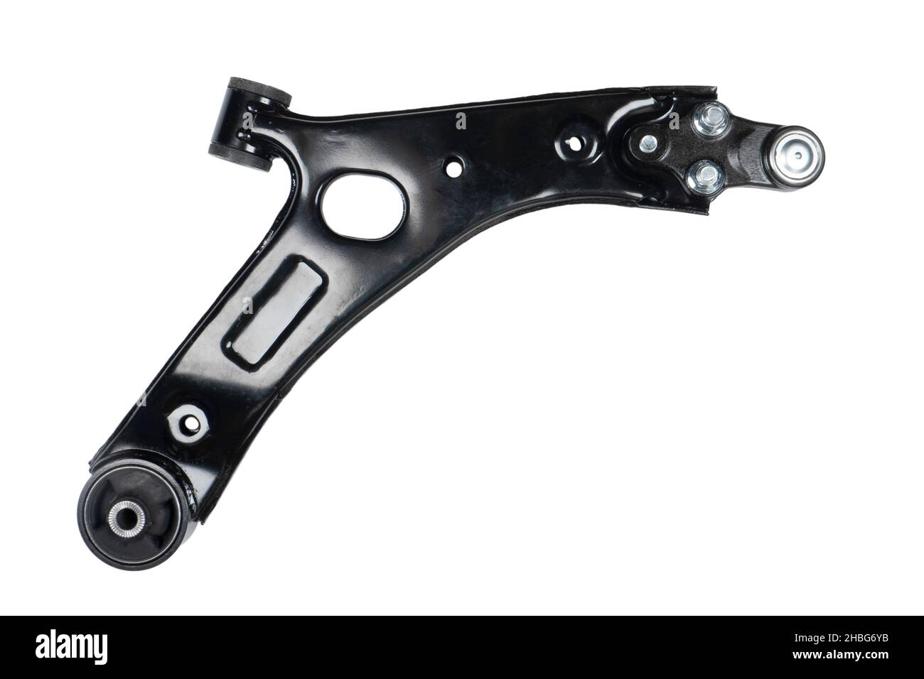 Bras inférieur de suspension avant isolé.Nouveau bras de suspension de roue de voiture isolé sur fond blanc.Pièces de rechange de qualité pour l'entretien ou l'entretien des voitures Banque D'Images