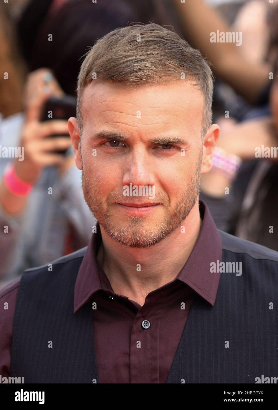 Gary Barlow arrive au lancement de la presse et à la projection du premier épisode de X Factor 2011, Cineworld, O2 Arena, Greenwich, Londres. Banque D'Images