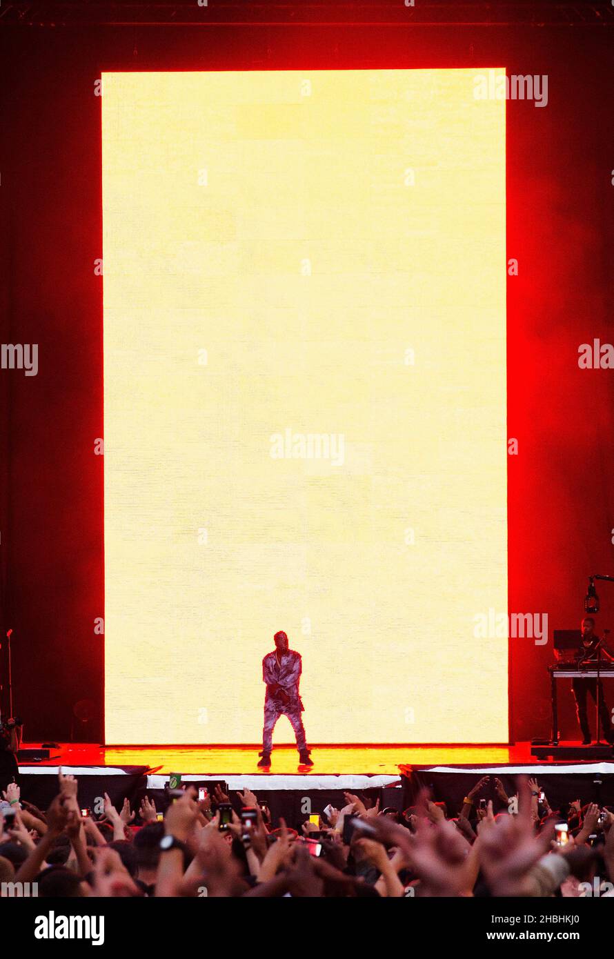 Kanye West se produit sur scène au Wireless Festival de Finsbury Park à Londres. Banque D'Images