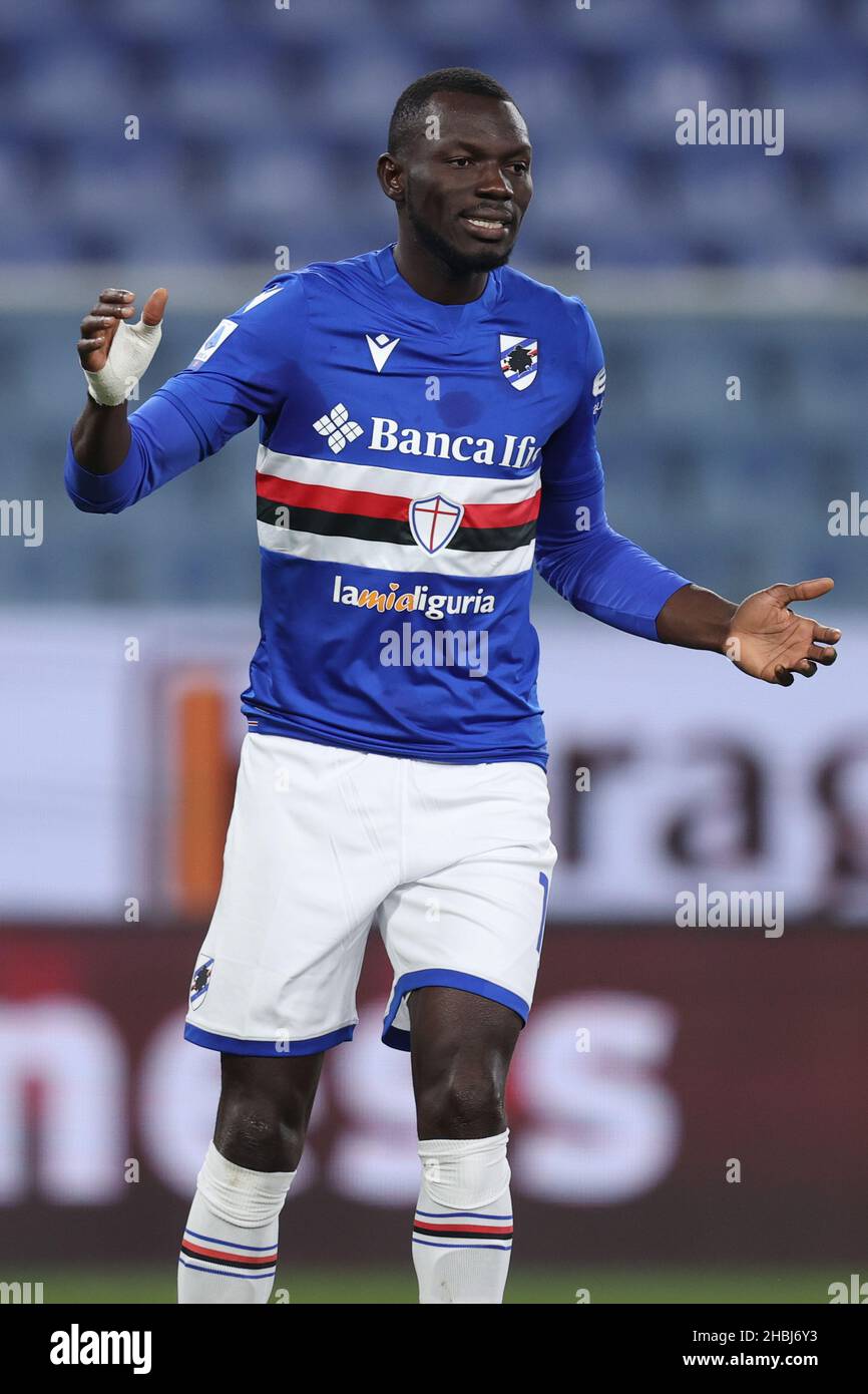 Genova, Italie.19th décembre 2021.Omar Colley (UC Sampdoria) gestes pendant UC Sampdoria vs Venezia FC, football italien série A match à Genova, Italie, décembre 19 2021 crédit: Agence de photo indépendante/Alamy Live News Banque D'Images