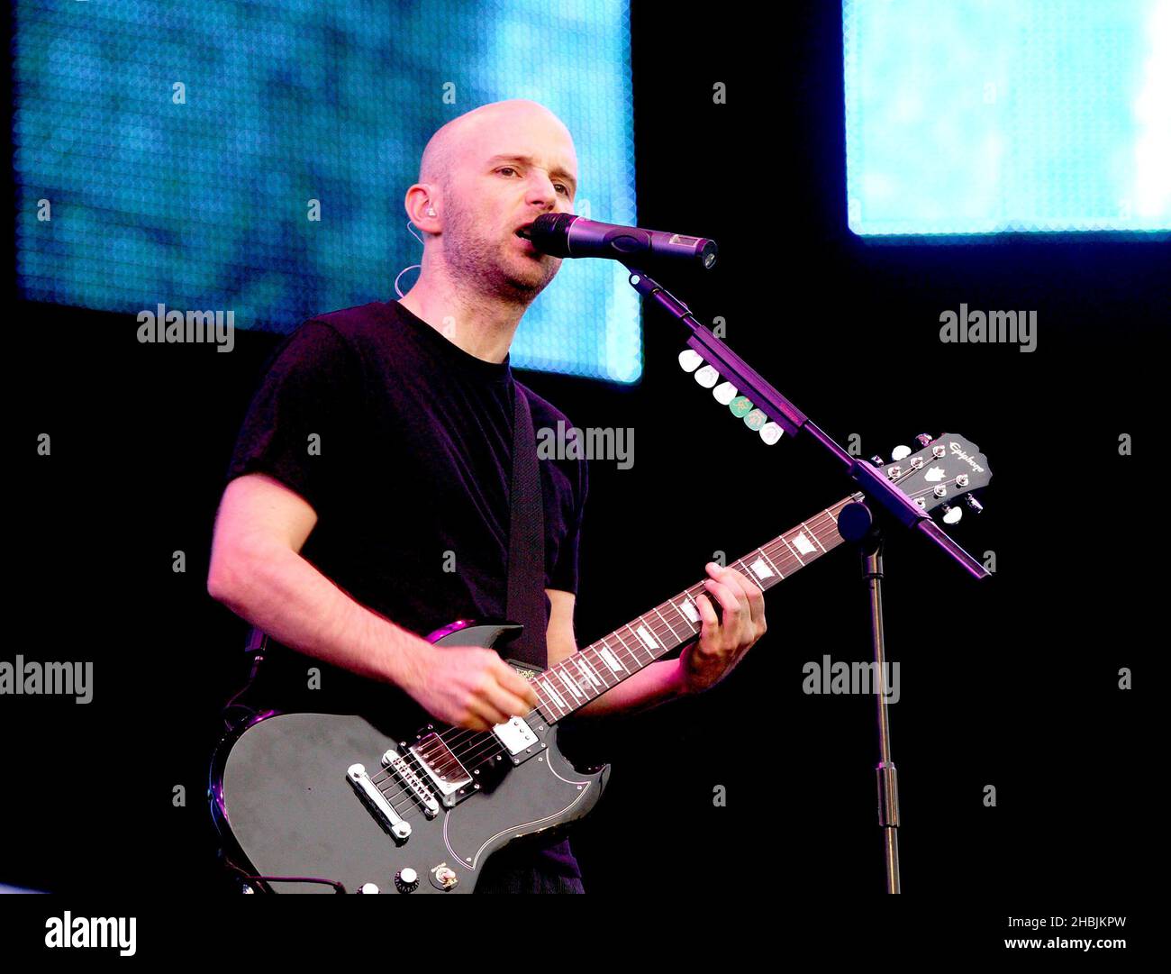 Moby se produit sur scène au Wirelss Festival 02 à Hyde Park le 24 juin 2005 à Londres. Banque D'Images