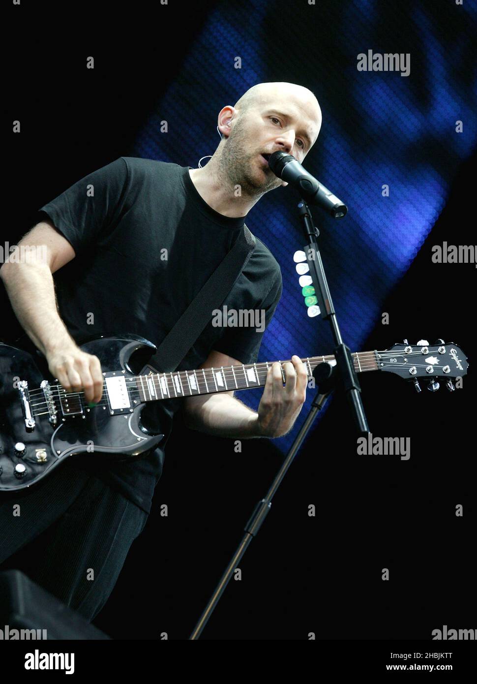 Moby se produit sur scène au Wirelss Festival 02 à Hyde Park le 24 juin 2005 à Londres. Banque D'Images