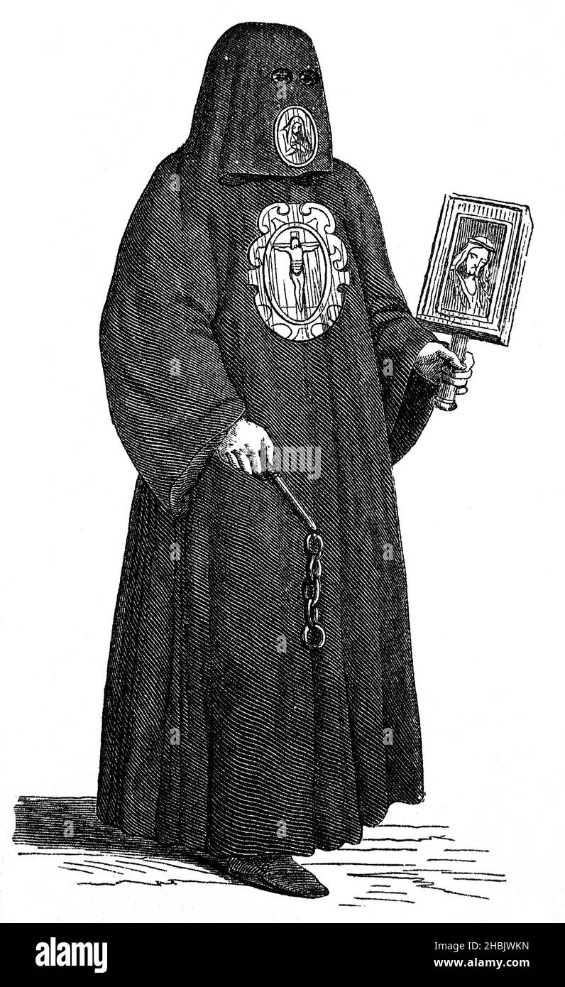 Membre de la Confrérie du Venetian qui accompagne ceux condamnés à mort, 16th siècle.Italie. Banque D'Images