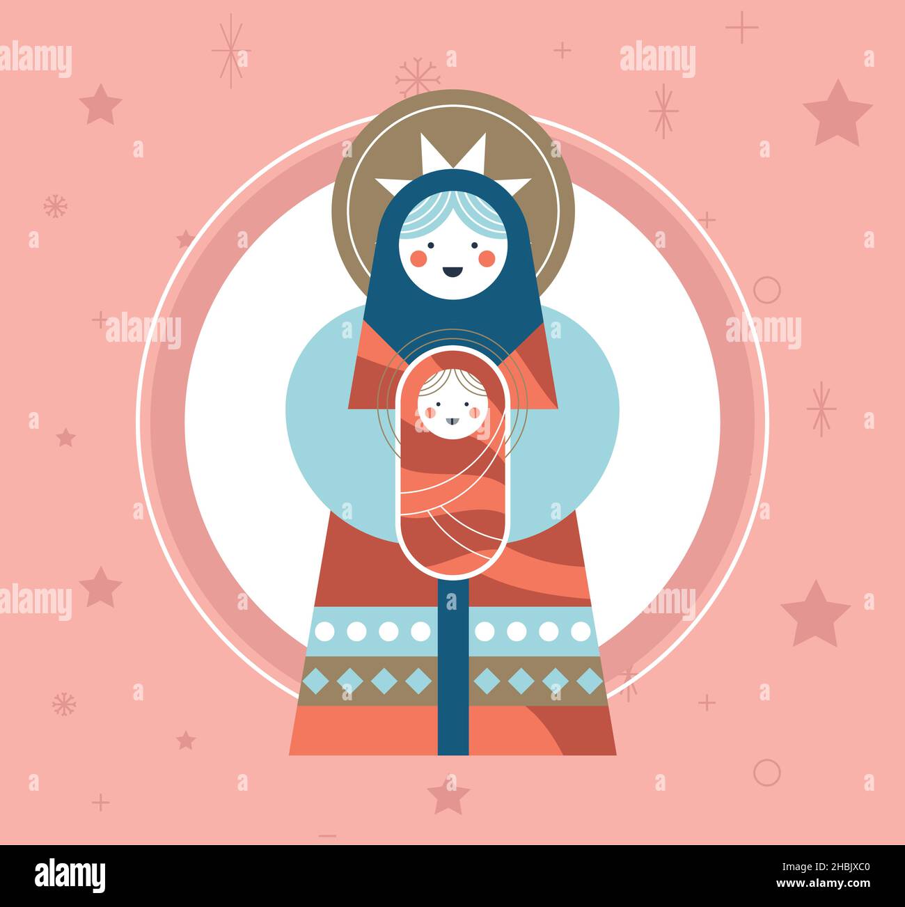 vierge et jésus dans les personnages de cadre Illustration de Vecteur