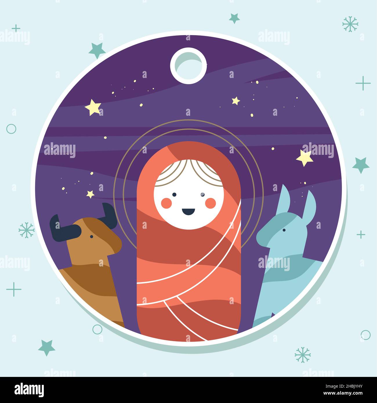 étiquette de noël pour bébé et animaux de jésus Illustration de Vecteur