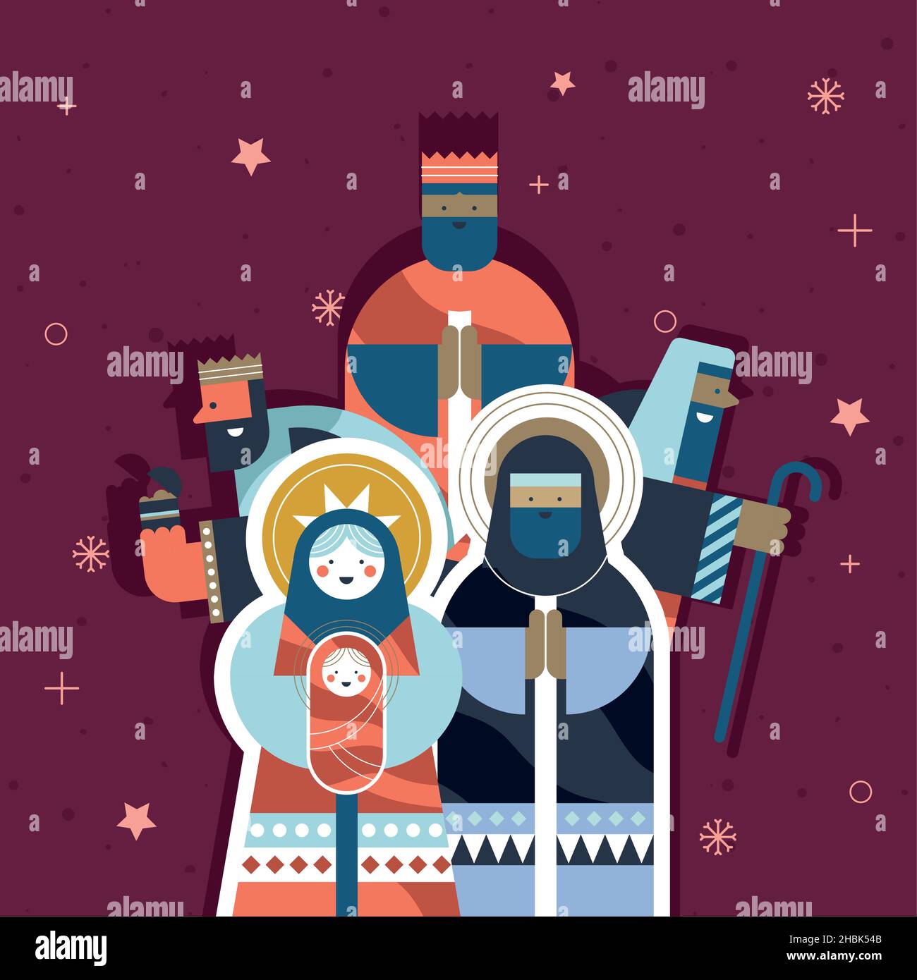 les rois magiques et les personnages saints de la famille Illustration de Vecteur