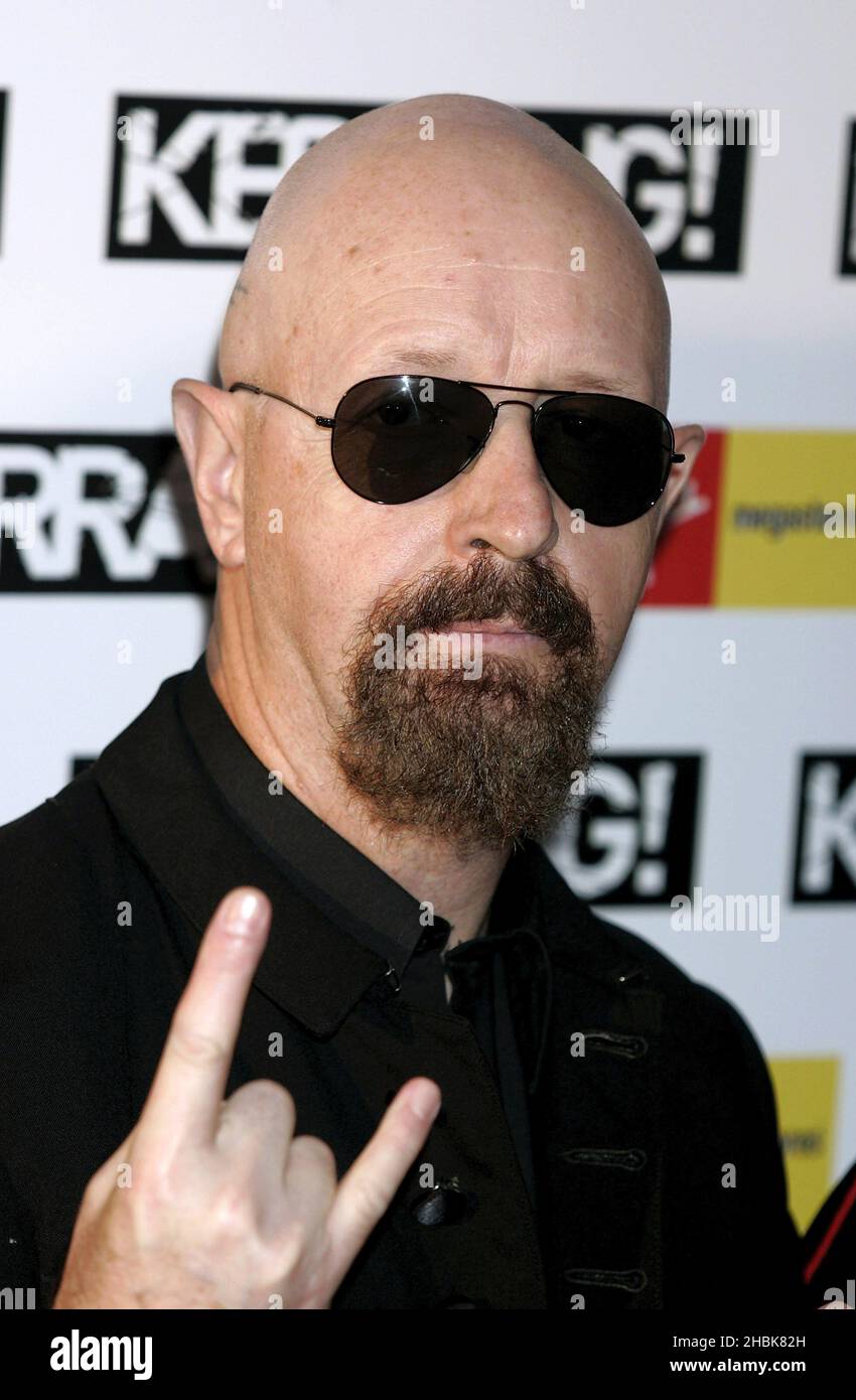 Rob Halford de Judas Priest arrive aux Kerrang Awards, à la Brasserie de Londres. Banque D'Images