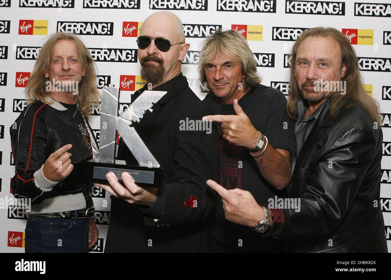 Judas Priest avec leur Life Time Achievment Award aux Kerrang Awards, à la Brasserie de Londres. Banque D'Images