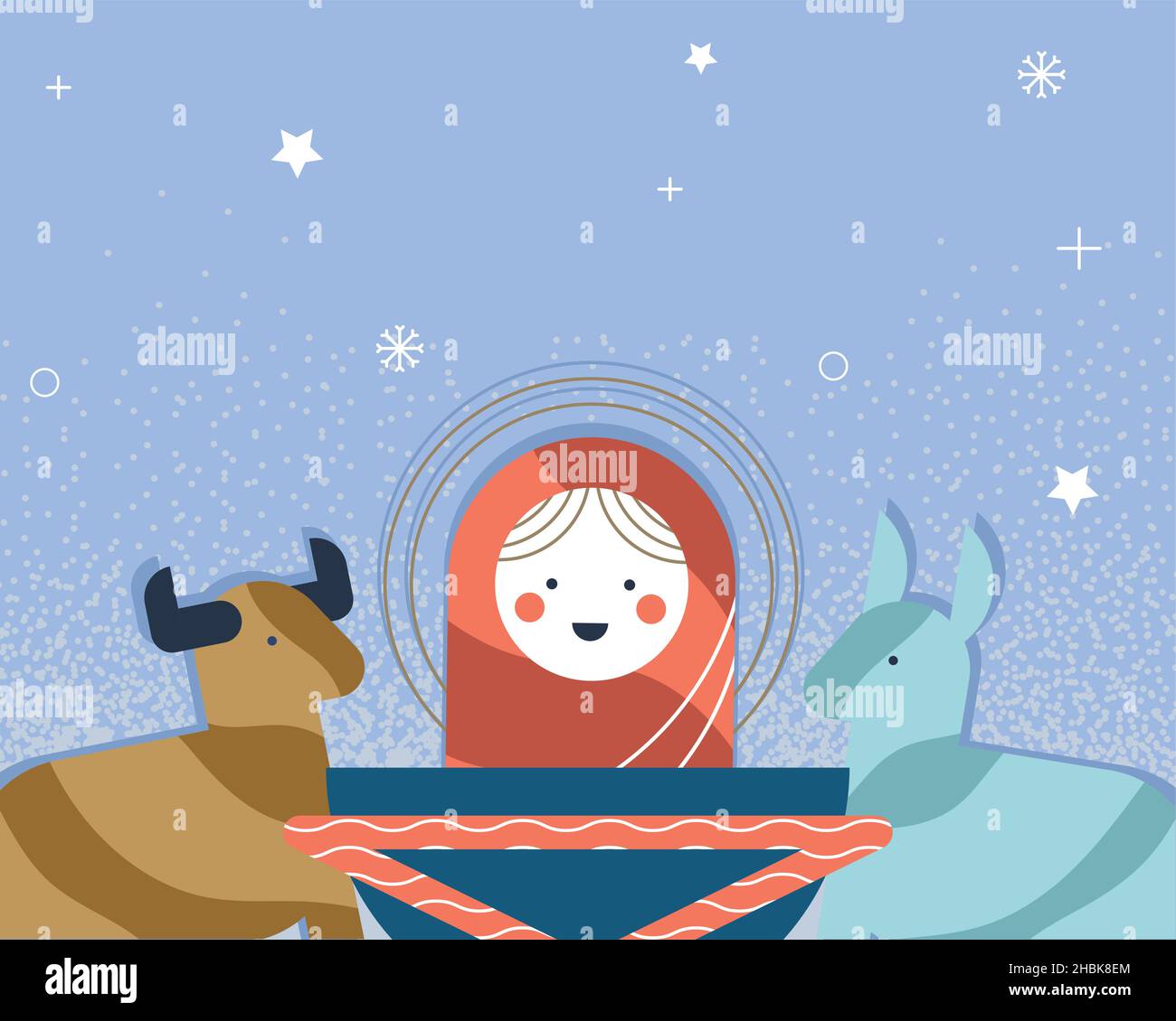 jésus bébé et animaux personnages de noël Illustration de Vecteur