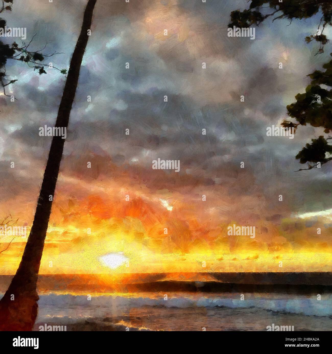 Beau paysage de la nature.Scène de voyage colorée.Lieu touristique extérieur célèbre.Peinture murale de grande taille art dessin à la main avec pinceau à huile Banque D'Images