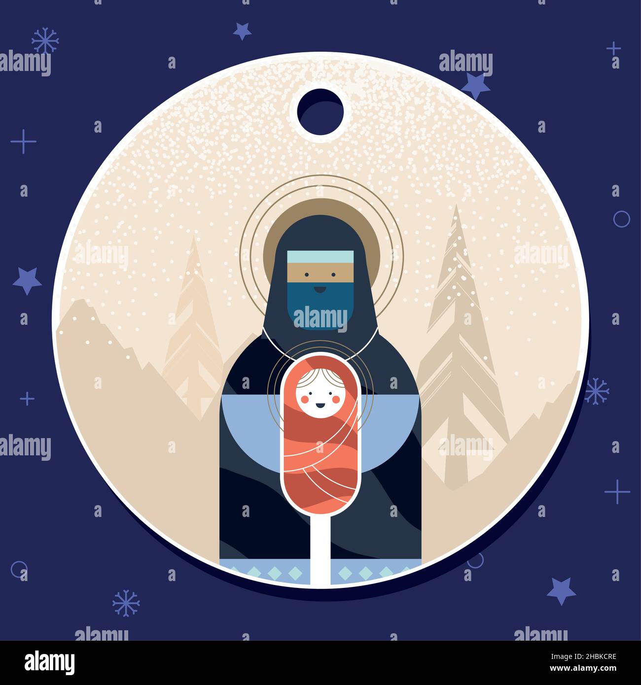 étiquette de noël de saint-joseph et de jésus Illustration de Vecteur