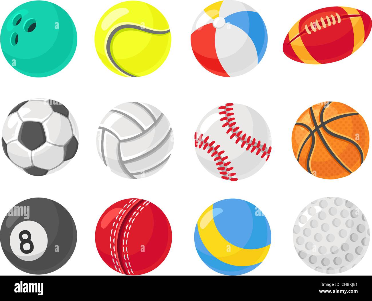 Ballon de sport de dessin animé.Balles plates différentes, équipement  sportif.Tennis, handball, football et basket-ball.Icônes vectorielles  nettes d'entraînement isolées Image Vectorielle Stock - Alamy