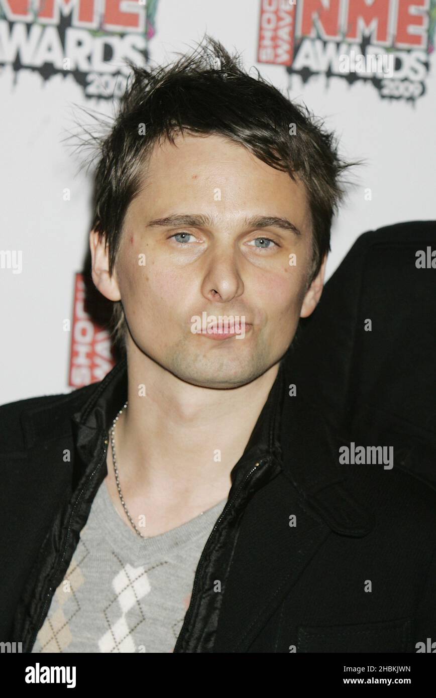 Matt Bellamy, de Muse, arrive aux NME Awards à l'Academy 02, à Brixton, à Londres. Banque D'Images