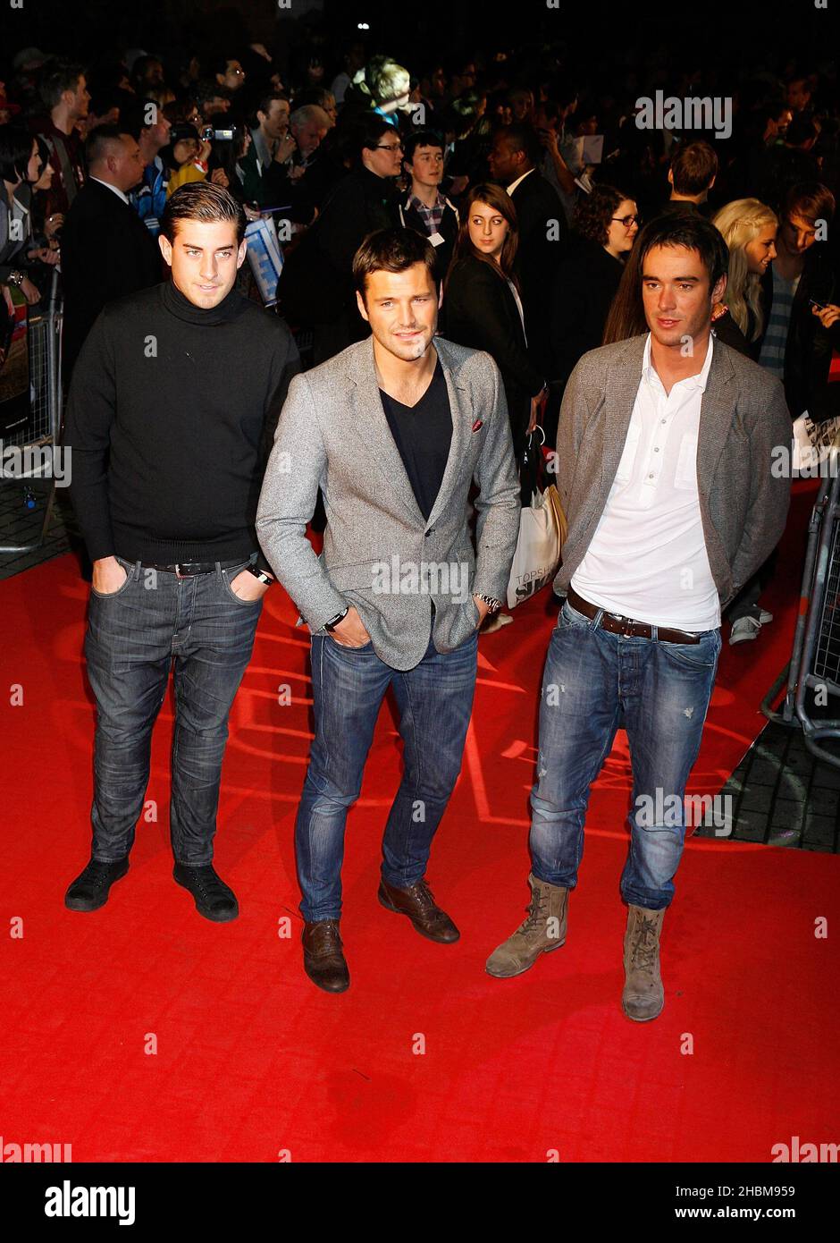 James 'Arg' argent, Mark Wright et Jack Tweed assistent à la première du film britannique 'Jackass 3D au BFI IMAX à Londres. Banque D'Images