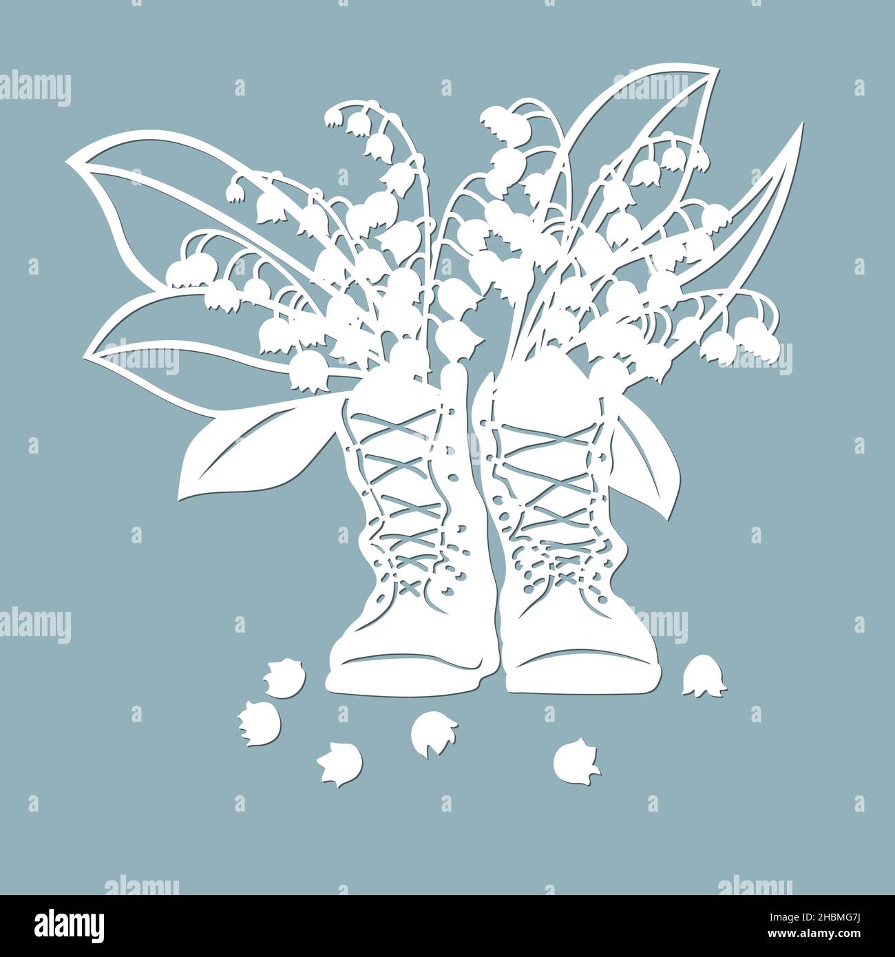 lys de la vallée en bottes.Modèle pour découpe au laser et traceur.Fleurs, feuilles pour la décoration.Illustration vectorielle.Autocollant fleurs. Traceur a Illustration de Vecteur