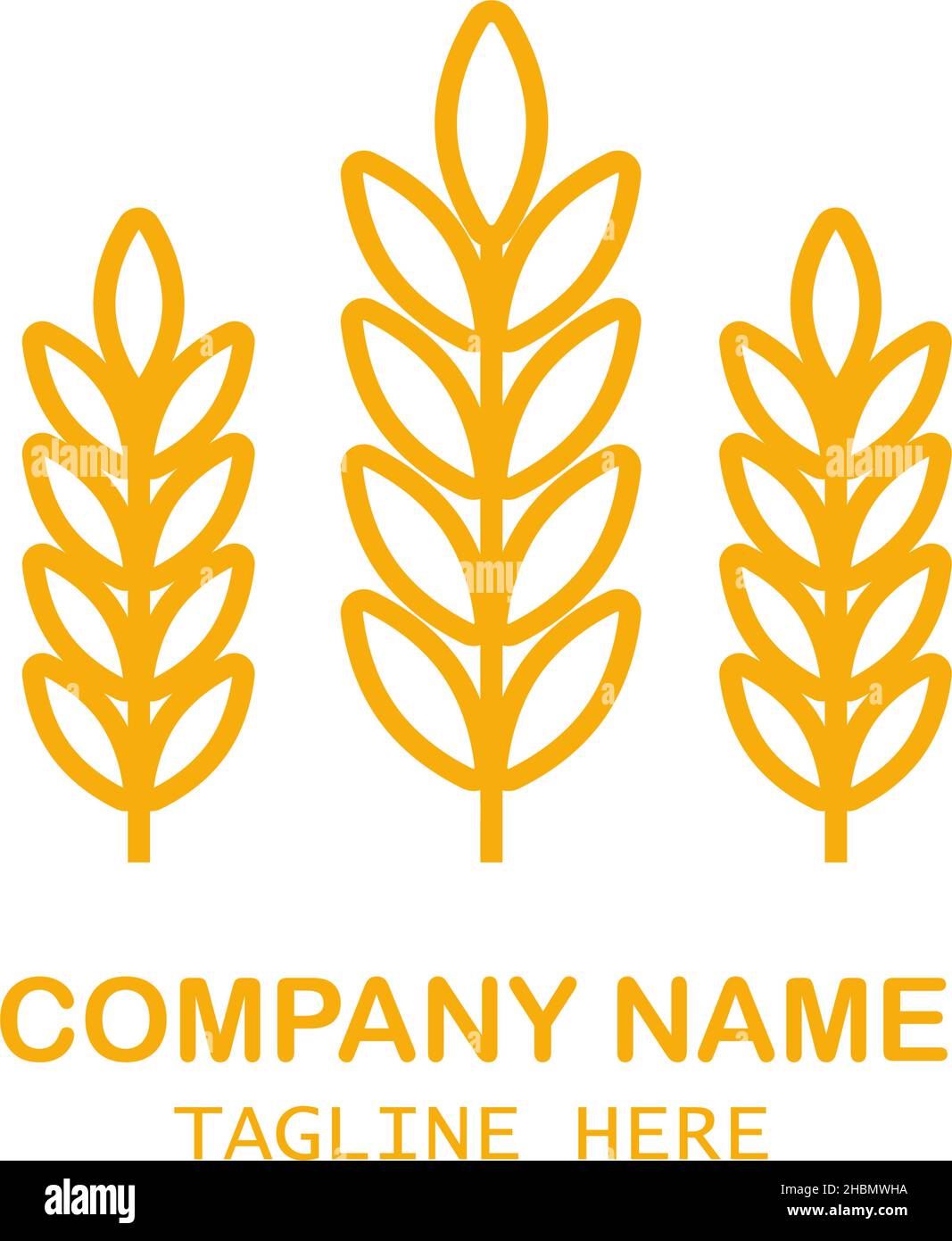 Modèle de logo de ferme vectoriel d'icône d'oreilles de blé.Illustration du symbole de la ligne de grain entier pour l'éco-boulangerie bio, l'agriculture, la bière sur fond blanc. Illustration de Vecteur