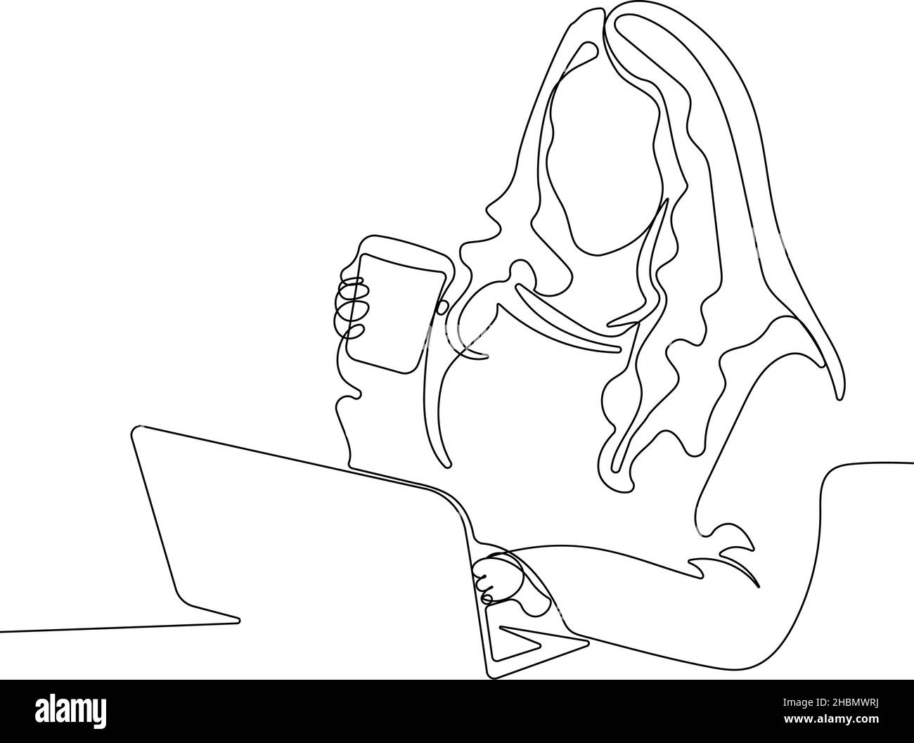 Un seul dessin de ligne de jeune femme bureau à domicile Illustration de Vecteur