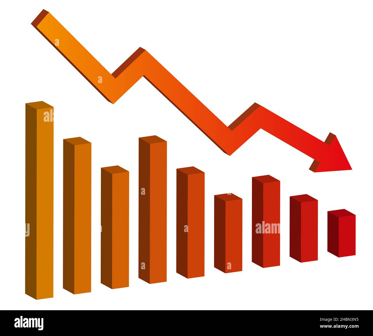 Graphique avec rapport de diminution. Diagramme avec les progrès de la récession et de la faillite. Illustration de vecteur commercial et financier Illustration de Vecteur