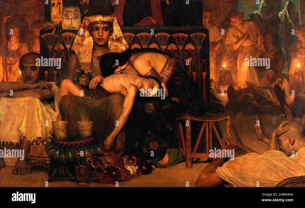 Lawrence Alma-Tadema.Tableau intitulé « la mort du premier-né du Pharaon » par l'artiste britannique-néerlandais, sir Lawrence Alma-Tadema (/b.Lourens Alma Tadema, 1836-1912), huile sur toile, 1872 Banque D'Images