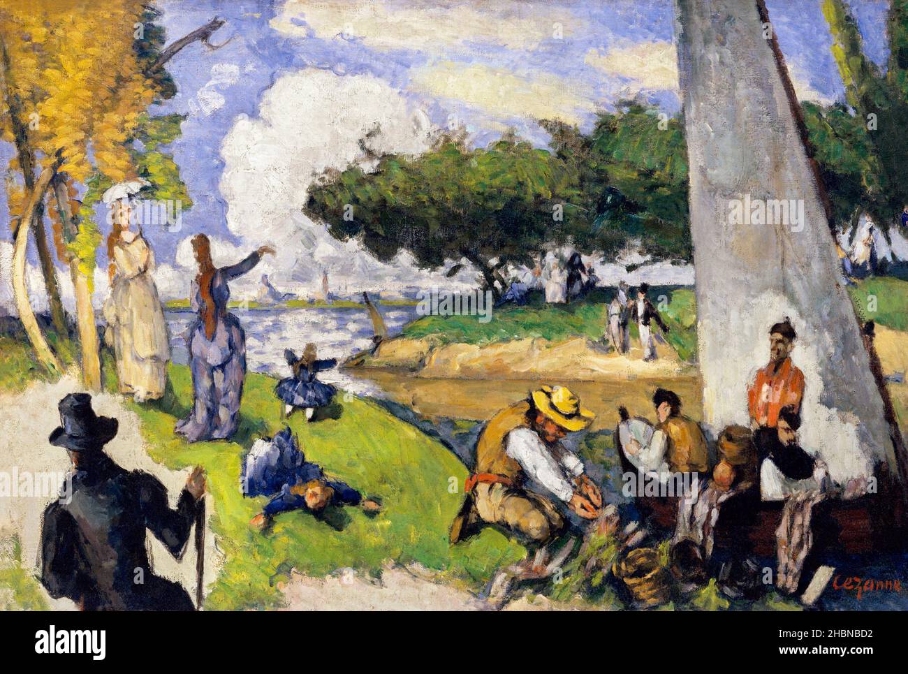 Paul Cézanne - les pêcheurs (1875) célèbre peinture. Banque D'Images