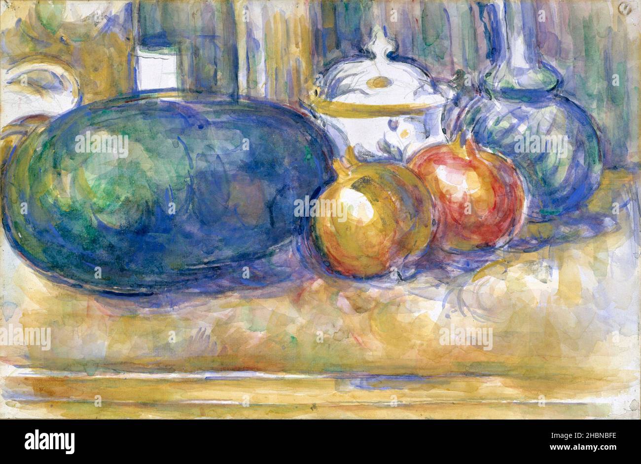 Encore-vie avec une pastèque et des grenades (env.1900-1906) par Paul Cézanne. Banque D'Images