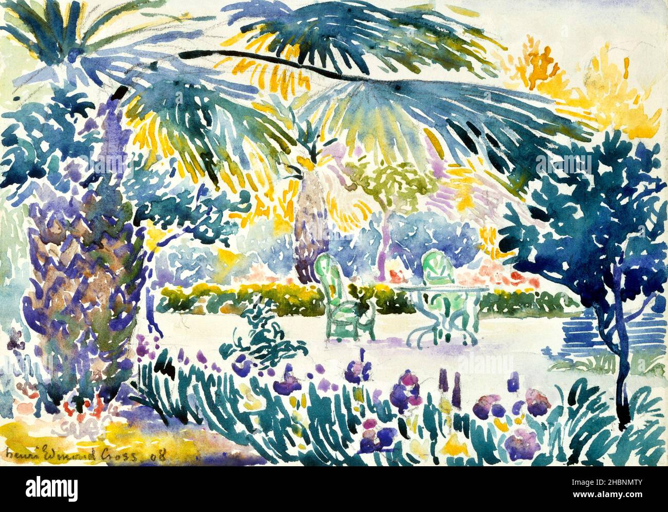 Jardin du peintre à Saint clair (1908) peinture en haute résolution par Henri-Edmond Cross. Banque D'Images