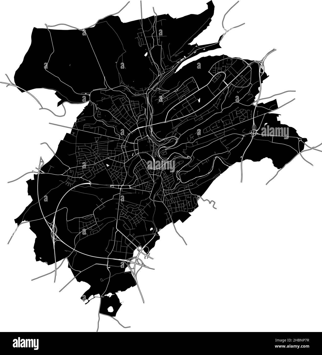 Ville de Luxembourg, Luxembourg, carte vectorielle haute résolution avec frontières de la ville et chemins modifiables.Le plan de la ville a été dessiné avec des zones blanches et des lignes pour Illustration de Vecteur