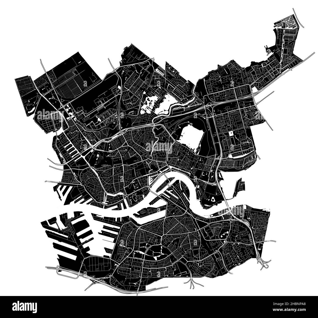 Rotterdam, pays-Bas, carte vectorielle haute résolution avec frontières de la ville et chemins modifiables.La carte de la ville a été dessinée avec des zones blanches et des lignes pour mai Illustration de Vecteur